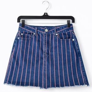 American Eagle || Denim Mini Skirt Red White & Blue Stripes Raw Edges Size 10